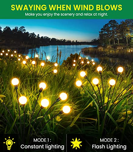 NEEMO Solar Garden Lights 4 Pack - Upgraded Brighter Firefly Lights Solar Outdoor with 8 LED, Swaying and Dancing, Solar Outdoor Lights, Pathway Lights Solar Powered for Yard Garden Patio (Warm white)