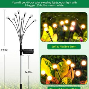 NEEMO Solar Garden Lights 4 Pack - Upgraded Brighter Firefly Lights Solar Outdoor with 8 LED, Swaying and Dancing, Solar Outdoor Lights, Pathway Lights Solar Powered for Yard Garden Patio (Warm white)