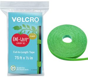 velcro brand 90648 one-wrap garden ties | plant supports for effective growing | strong grips are reusable and adjustable | cut-to-length, 75 ft x 1/2 in, green-recycled plastic