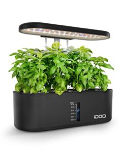 idoo hydroponics growing system, 10 pods indoor herb garden with led grow light, auto timer smart garden, water shortage alarm, 15” height adjustable, 4.5l water tank