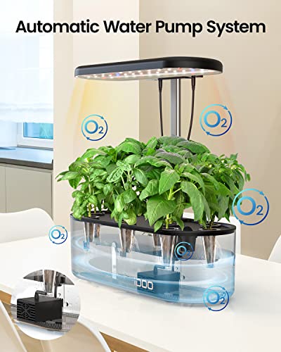 iDOO Hydroponics Growing System, 10 pods Indoor Herb Garden with LED Grow Light, Auto Timer Smart Garden, Water Shortage Alarm, 15'' Height Adjustable, 4.5L Water Tank