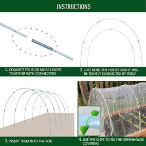 MAXPACE Greenhouse Hoops for DIY 3.5ft or Wider Grow Tunnel, Rust-Free Fiberglass Support Hoops Frame for Garden Fabric, DIY Plant Support Garden Stakes, Gardening Supplies, 50pcs