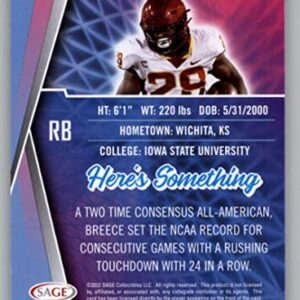 2022 Sage High Series #184 Breece Hall Iowa State Pre NFL Football Trading Card in Raw (NM or Better) Condition