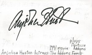 anjelica huston actress the addams family autographed signed index card jsa coa