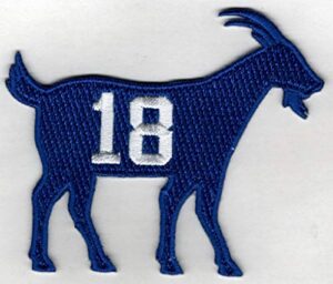 peyton manning g.o.a.t goat no. 18 patch blue – jersey number football sew or iron-on embroidered patch 3 1/4 x 2 3/4″
