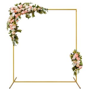 metal wedding arches for ceremony,square balloon arch frame stand,6.6×6.6ft wedding arch for birthday garden weddin metal arch backdrop stand (gold)
