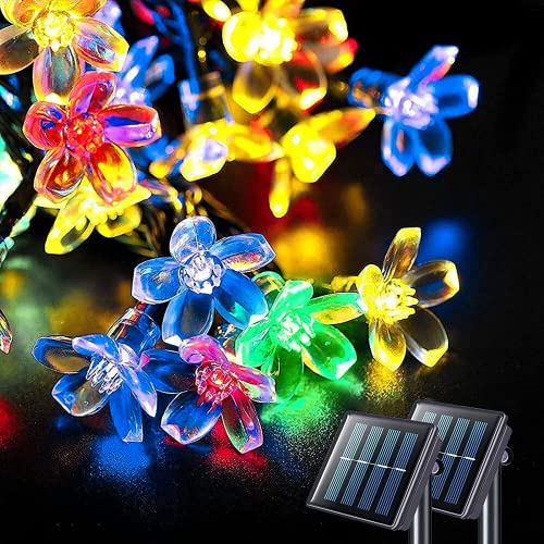 JMEXSUSS 2 Pack Flower Solar String Lights, Each 30.6FT 50LED Solar Lights Outdoor Waterproof, Cherry Blossoms Solar Fairy Lights Decorations for Garden Yard Patio Christmas Tree Party Decoration