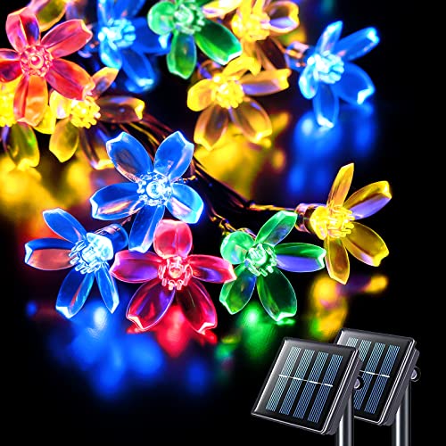 JMEXSUSS 2 Pack Flower Solar String Lights, Each 30.6FT 50LED Solar Lights Outdoor Waterproof, Cherry Blossoms Solar Fairy Lights Decorations for Garden Yard Patio Christmas Tree Party Decoration