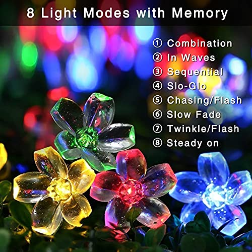 JMEXSUSS 2 Pack Flower Solar String Lights, Each 30.6FT 50LED Solar Lights Outdoor Waterproof, Cherry Blossoms Solar Fairy Lights Decorations for Garden Yard Patio Christmas Tree Party Decoration