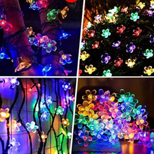 JMEXSUSS 2 Pack Flower Solar String Lights, Each 30.6FT 50LED Solar Lights Outdoor Waterproof, Cherry Blossoms Solar Fairy Lights Decorations for Garden Yard Patio Christmas Tree Party Decoration