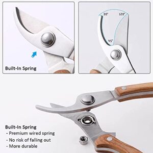 BUGUI Bypass Garden Pruning Shears - Premium SK-5 Steel Blade, Professional Garden Shears, Sharp Garden Scissors for Cutting Live Flowers, Trimming Plants, Light Branches, 8"