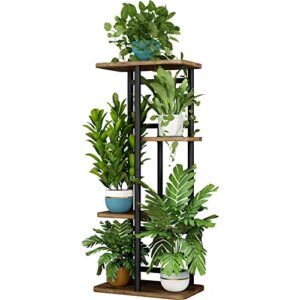 linzinar plant stand 4 tier 5 potted indoor plant shelf multiple stands for garden corner balcony living room (4 tier 5 potted, black)
