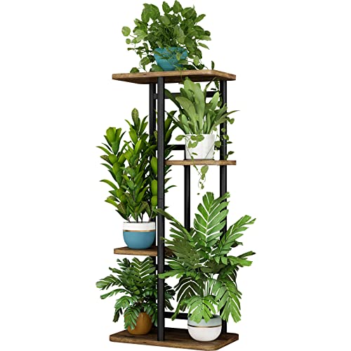 LINZINAR Plant Stand 4 Tier 5 Potted Indoor Plant Shelf Multiple Stands for Garden Corner Balcony Living Room (4 Tier 5 Potted, Black)