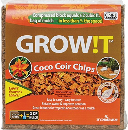 GROW!T JSCC2 - Organic Coco Coir Planting Chips (9 LBs), Block - Promotes Growth tropical flowers and plants, Perfect for indoor or outdoor usage