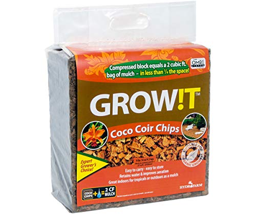 GROW!T JSCC2 - Organic Coco Coir Planting Chips (9 LBs), Block - Promotes Growth tropical flowers and plants, Perfect for indoor or outdoor usage