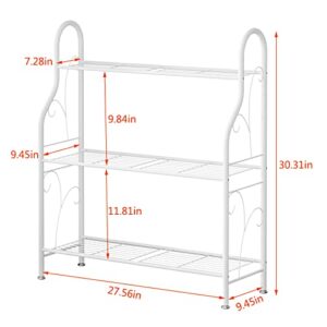 SORCEDAS Plant Stand Rack 3 Tier Metal Corner Plant Shelf Indoor Outdoor Multiple Holder for Living Room Balcony Garden ,White