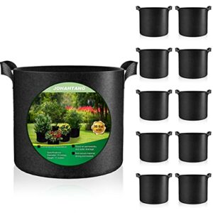 johahtang 10 gallon plant grow bags aeration fabric pots with handles 10 pack nonwoven grow pots for garden and planting, black