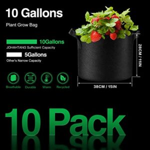 JOHAHTANG 10 Gallon Plant Grow Bags Aeration Fabric Pots with Handles 10 Pack Nonwoven Grow Pots for Garden and Planting, Black