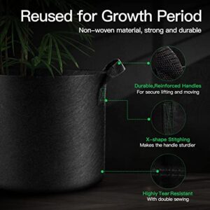 JOHAHTANG 10 Gallon Plant Grow Bags Aeration Fabric Pots with Handles 10 Pack Nonwoven Grow Pots for Garden and Planting, Black