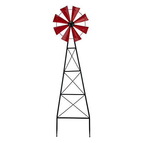 glitzhome 44" H Metal Wind Spinner Yard Stake, Ornamental Windmill Decor Weather Vane Weather Resistant for Home Outdoor Yard Lawn Garden Farm Backyard, Red
