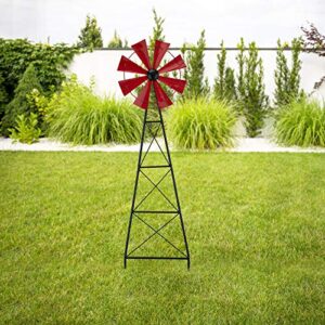 glitzhome 44″ h metal wind spinner yard stake, ornamental windmill decor weather vane weather resistant for home outdoor yard lawn garden farm backyard, red