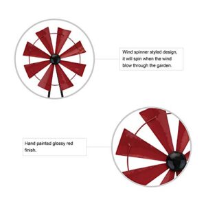 glitzhome 44" H Metal Wind Spinner Yard Stake, Ornamental Windmill Decor Weather Vane Weather Resistant for Home Outdoor Yard Lawn Garden Farm Backyard, Red