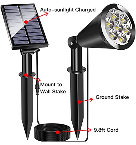 MEIHONG Solar Spot Light Outdoor, Waterproof Solar LED Landscape Lights Dusk to Dawn, 2-in-1 Solar Spotlight Solar Powered Accent Lights for Garden Porch Walkway Patio (1 Pack)