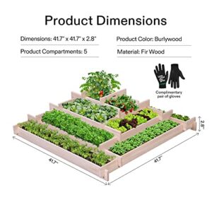 VIVOSUN 5-Tier Raised Garden Bed, 41.7 x 41.7 x 14.2 Inches Outdoor Wood Planter Box with Gloves and Liner for Gardens, Patios, and Backyards