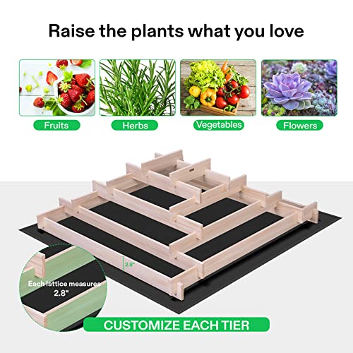 VIVOSUN 5-Tier Raised Garden Bed, 41.7 x 41.7 x 14.2 Inches Outdoor Wood Planter Box with Gloves and Liner for Gardens, Patios, and Backyards