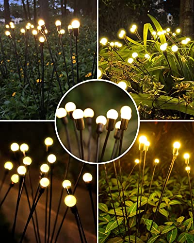 Otdair Solar Garden Lights-New Upgraded 4 Pack 8 LED Solar Powered Firefly Lights 4 Pack Solar Firefly Lights Outdoor Waterproof Vibrant Garden Lights for Patio Pathway Decoration,Warm White