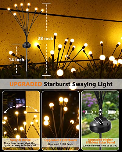 Otdair Solar Garden Lights-New Upgraded 4 Pack 8 LED Solar Powered Firefly Lights 4 Pack Solar Firefly Lights Outdoor Waterproof Vibrant Garden Lights for Patio Pathway Decoration,Warm White