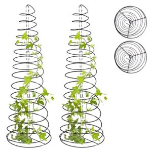 pea trellis green bean trellis for garden – 2 pack sugar snap tower stretchable to 53.6 in, metal climbing plant growing cage support for cucumber vine indoor outdoor (stick not include)