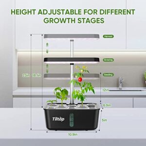 TILTOP Hydroponics Growing System 8 Pods Indoor Herb Garden with LED Grow Light, Height Adjustable Plant Germination Kit Indoor Grow Kit Countertop Garden with Automatic Pump & Timer Black