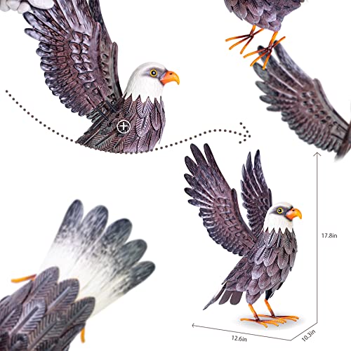 Natelf Garden Sculptures & Statues, Metal Bald Eagle Yard Art Outdoor Statue, Standing Bird Lawn Ornament for Patio Pond Backyard Decorations Multicolor