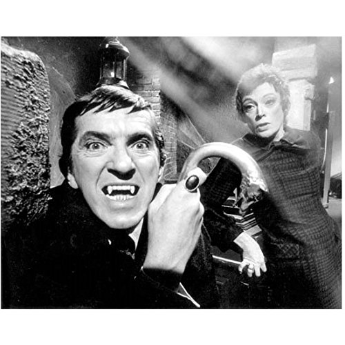 Dark Shadows (TV Series '66-'71) 8x10 Photo Jonathan Frid B&W Wearing Fangs While Holding Cane Pose 1 kn