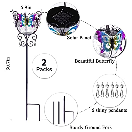 Garden Decor Solar Lights Outdoor, 2pcs Solar Garden Lights Metal Scepter Butterfly Art, Waterproof Yard Stake for Spring Decoration, Patio, Pathway, Lawn