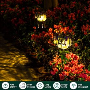 Garden Decor Solar Lights Outdoor, 2pcs Solar Garden Lights Metal Scepter Butterfly Art, Waterproof Yard Stake for Spring Decoration, Patio, Pathway, Lawn