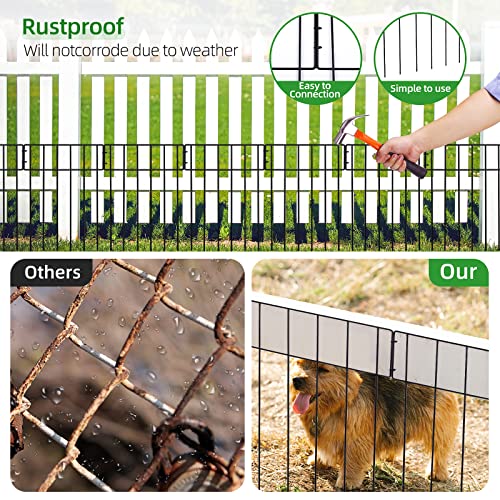 10 Pack Animal Barrier Fence,17 Inch(H) X 10 Ft(L) No Dig Fencing Decorative Garden Fence, Rustproof Metal Wire Garden Fence Border, Dog Rabbits Ground Stakes Defence for Outdoor Landscaped Yard.