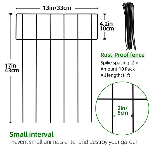 10 Pack Animal Barrier Fence,17 Inch(H) X 10 Ft(L) No Dig Fencing Decorative Garden Fence, Rustproof Metal Wire Garden Fence Border, Dog Rabbits Ground Stakes Defence for Outdoor Landscaped Yard.