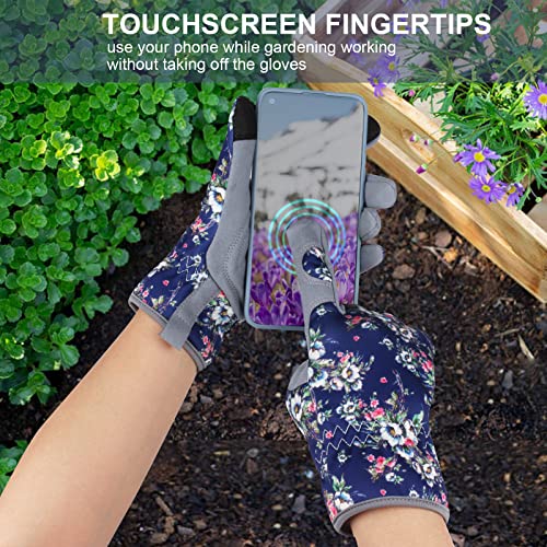 MERTURN Leather Gardening Gloves for Women Garden Gloves Thorn Proof Mother's Day Gift Touch Screen Design Heavy Duty Yard Working Gloves for Planting, Digging, Pruning Women Gardening Gift