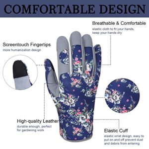 MERTURN Leather Gardening Gloves for Women Garden Gloves Thorn Proof Mother's Day Gift Touch Screen Design Heavy Duty Yard Working Gloves for Planting, Digging, Pruning Women Gardening Gift