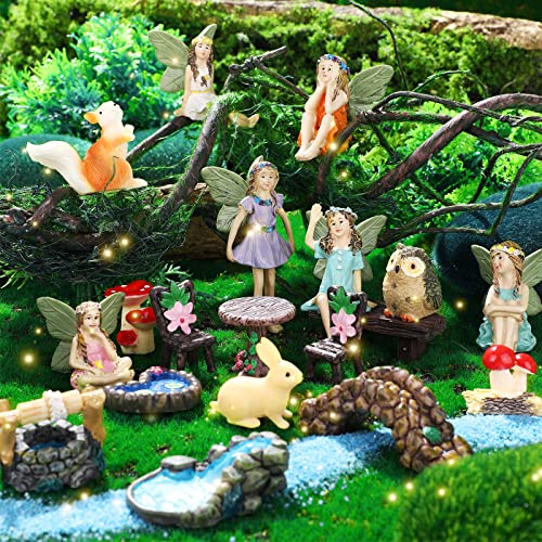 19 Pcs Fairy Garden Accessories Christmas Fairy Garden Kit Garden Miniatures Fairies Fairy Garden Animals Cute Tiny Mushrooms Mini Pond Bridge Figurines Miniature Figurines Micro Landscape Ornaments