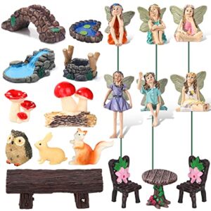 19 Pcs Fairy Garden Accessories Christmas Fairy Garden Kit Garden Miniatures Fairies Fairy Garden Animals Cute Tiny Mushrooms Mini Pond Bridge Figurines Miniature Figurines Micro Landscape Ornaments