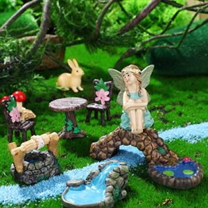 19 Pcs Fairy Garden Accessories Christmas Fairy Garden Kit Garden Miniatures Fairies Fairy Garden Animals Cute Tiny Mushrooms Mini Pond Bridge Figurines Miniature Figurines Micro Landscape Ornaments