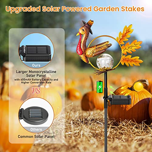 Thanksgiving Decorations Outdoor, 2 Pack AHAORIGIN Solar Turkey Fall Decorations, 36" Solar Powered Metal Turkey Garden Stakes Lights, Auto ON/Off Waterproof Thanksgiving Yard Pathway Outdoor Decor