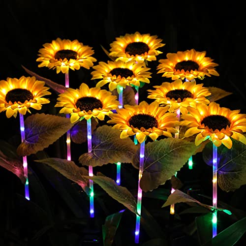 Solar Sunflower Light 2 Pack, Solar Powered Lights Outdoor Decorations, Christmas Colorful Flower Stake Outdoor Lights for Garden, Yard, Lawn Decor Halloween and Christmas Day