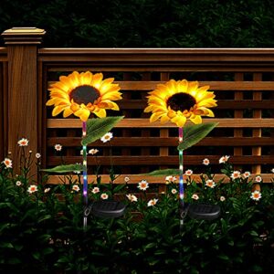 Solar Sunflower Light 2 Pack, Solar Powered Lights Outdoor Decorations, Christmas Colorful Flower Stake Outdoor Lights for Garden, Yard, Lawn Decor Halloween and Christmas Day