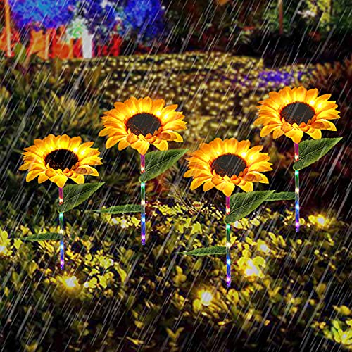 Solar Sunflower Light 2 Pack, Solar Powered Lights Outdoor Decorations, Christmas Colorful Flower Stake Outdoor Lights for Garden, Yard, Lawn Decor Halloween and Christmas Day