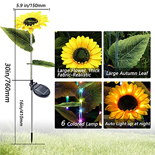 Solar Sunflower Light 2 Pack, Solar Powered Lights Outdoor Decorations, Christmas Colorful Flower Stake Outdoor Lights for Garden, Yard, Lawn Decor Halloween and Christmas Day