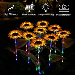 Solar Sunflower Light 2 Pack, Solar Powered Lights Outdoor Decorations, Christmas Colorful Flower Stake Outdoor Lights for Garden, Yard, Lawn Decor Halloween and Christmas Day